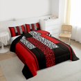 thumbnail image 3 of Homewish Contemporary Geometric Stripe Queen Comforter Set,Chic Geometric Striped Bedding Sets,Red White Black Bedding Comforter Set For Boys Teens,Breathable Home Decor Reversible,3pcs, 3 of 8