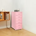 thumbnail image 5 of 6 Drawers Pink Storage Cabinet with 4 Wheels - Cold-Rolled Steel Vertical Lockable File Cabinet - Bedside End Table Pink Drawer Night Stand, 5 of 8