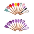 thumbnail image 2 of Juego de 12 utensilios de cocina de silicona con mango de madera de colores, morado, 2 of 10