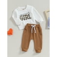thumbnail image 3 of Cenuakty Toddler Girls 2 Piece Outfit Leopard Letter Print Long Sleeve Sweatshirt and Elastic Pants Set Baby Cute Fall Clothes, 3 of 9