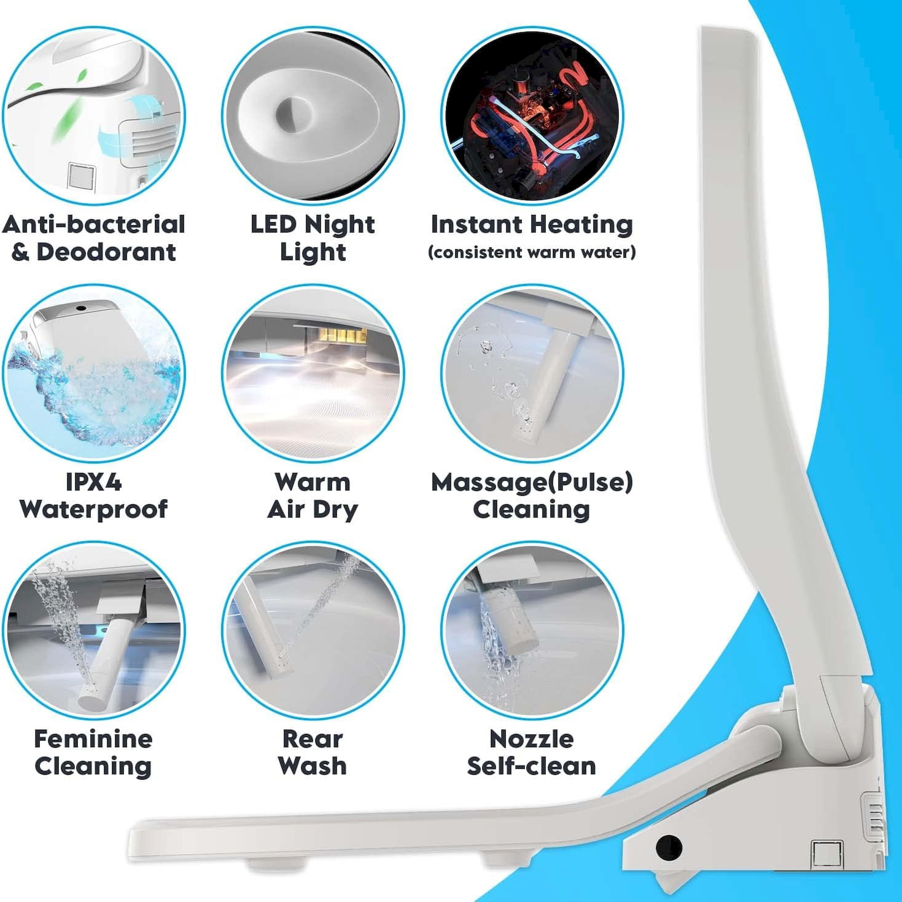 JEP1 Electric Bidet Toilet Seat for Elongated Toilets & Round Toilets | Premium Bidets for Existing Toilets with Warm Water, Heated Seat, and a Remote Control