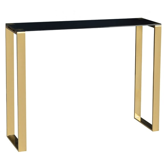 Cortesi Home  Black and Gold Glass Remini Narrow Console Table