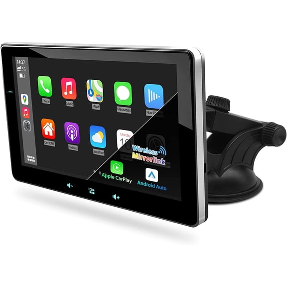 2023 Newest Polarlander Portable Car radio with Apple Carplay and Android Auto, Wireless Car Stereo 7" IPS Touchscreen with Bluetooth Hands-Free/Mirror Link/Siri Assistant, Windshield Mounted