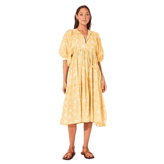 Women's Floral Tie Neck Lantern Sleeve Midi Dress 100% Rayon Fabric for Effortless Everyday Chic and Stylish Weekend