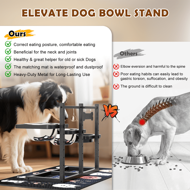 Shainfun 6-Height Adjustable Dog Bowl Stand, 3 Stainless Steel Bowls photo 8