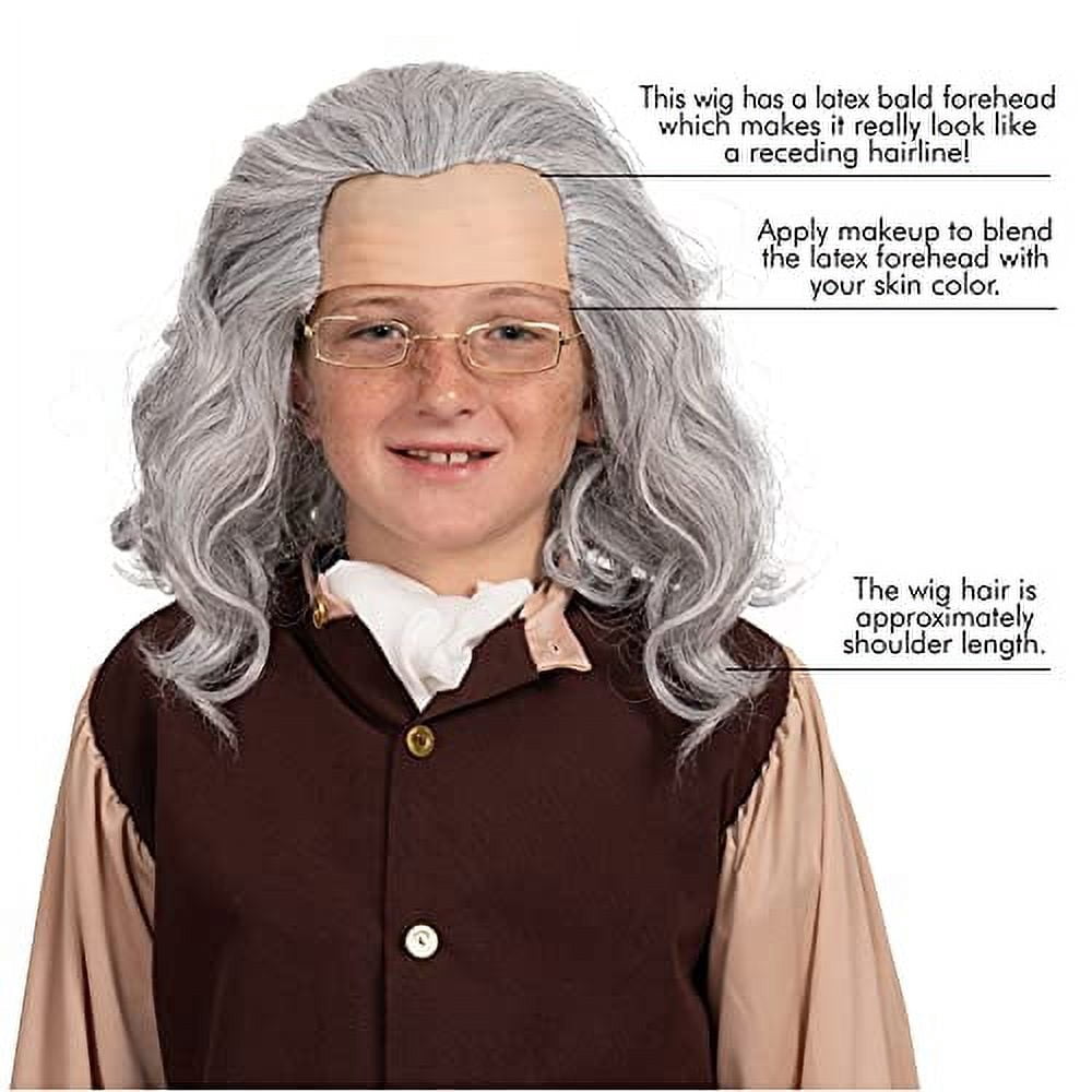 Skeleteen Grey Benjamin Franklin Wig - Receding Hairline Old People Senior Citizen Gray Balding Costume Wigs Dress Up Accessories Head Cap