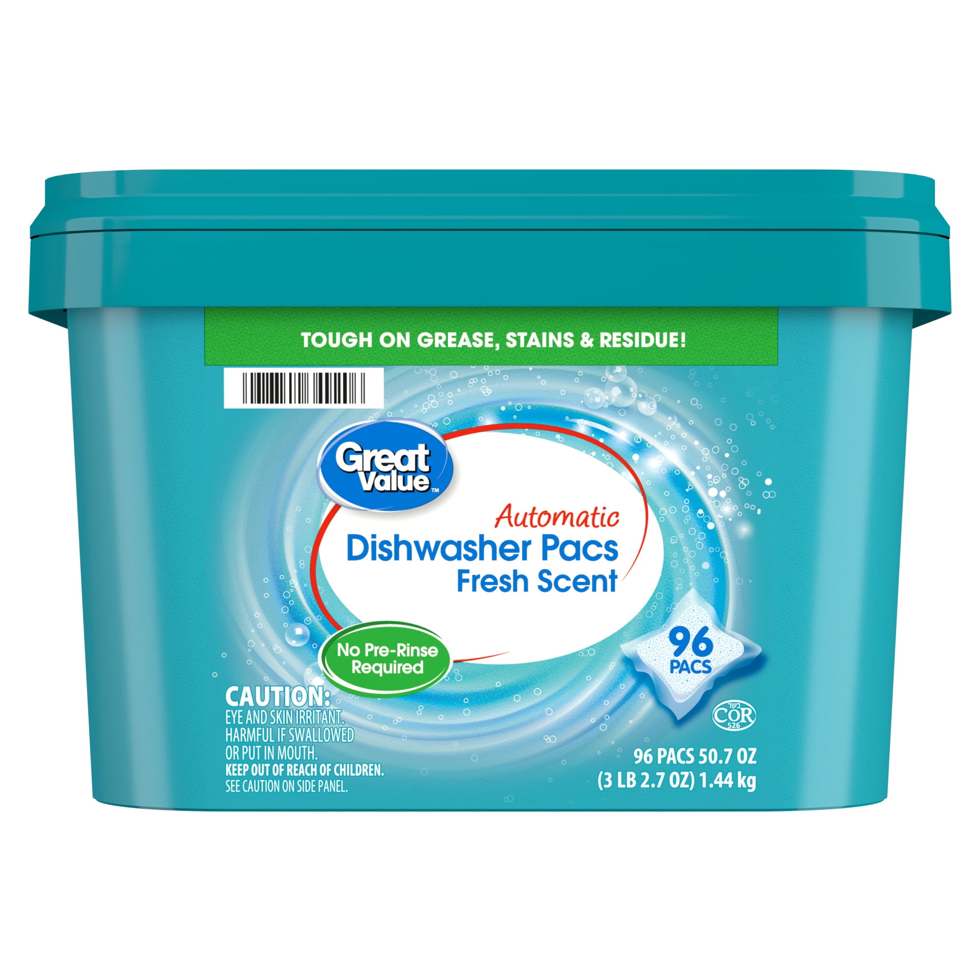 Great Value Automatic Dishwasher Detergent Pods, Base Clean, Fresh Scent, 96 count