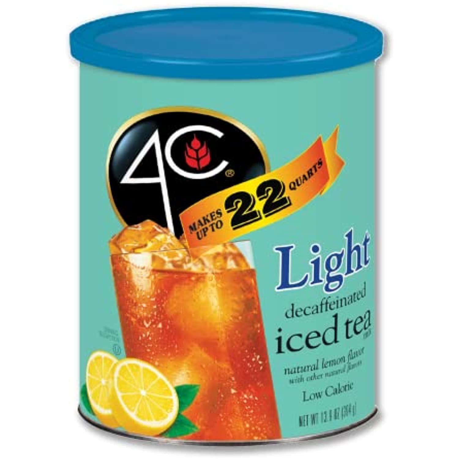 4C Powdered Drink Mix Cannisters, Light Low Calorie, Thirst Quenching Flavors, 22 Quarts (Iced Tea - Decaf, 1 Pack)