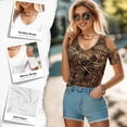 thumbnail image 4 of POLERO Womens Cold Shoulder Tops V Neck T Shirts Palm Leaves Print Summer Short Sleeve Tees Outfits for Ladies Sexy Casual Work Travel Beach Tunic Blouse L, 4 of 7