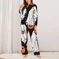 thumbnail image 2 of Honeii Halloween Ghosts And Pumpkins Print Women's Pajama Sets Long Sleeve Button Down Sleepwear Nightwear Soft Pjs Lounge Sets 2PCS-Large, 2 of 7