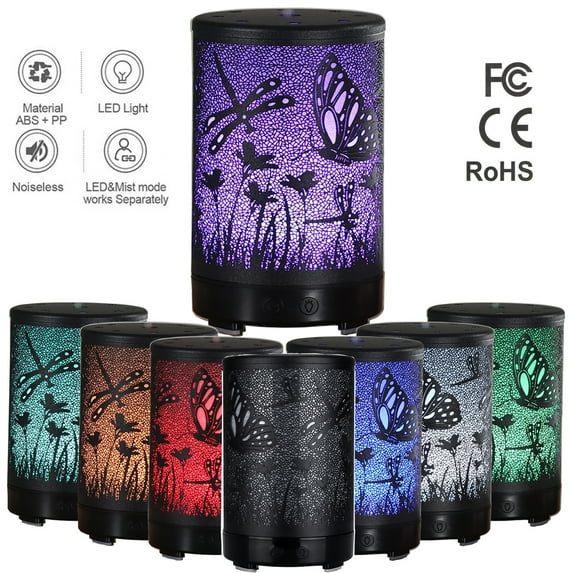 iMeshbean 7 LED Dragonfly & Butterfly Essential Oil Diffuser Humidifier,100ml Metal Aromatherapy Ultrasonic Cool Mist