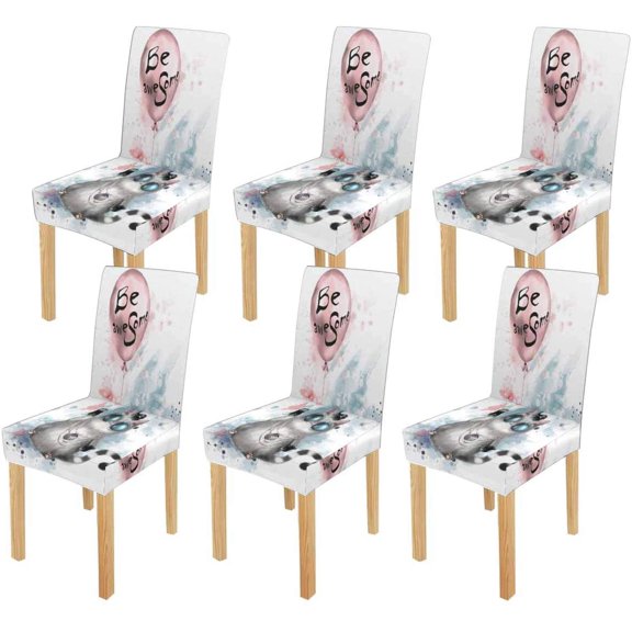 FMSHPON Cute Cat in Rocker Style with Round Glasses and Jewelry Stretch Chair Cover Protector Seat Slipcover for Dining Room Hotel Wedding Party Set of 6