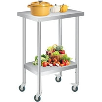 Stainless Steel Table, 14" x 24" Prep Workstation, 1000 LBS, NSF Commercial Work Table with Adjustable Undershelf and Lockable Casters, for Restaurant, Home, Kitchen, Hotel, Outdoor