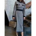thumbnail image 2 of One SizeWomen's Autumn Winter Sweater Dress French Houndstooth Knit Dress Thin Waist Fall Long Sleeve Sweater Dresses PL268 yaoshenbao LED, 2 of 2