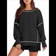 thumbnail image 3 of Sudadera Informal de Cuello Redondo para Mujer, Larga, Talla Grande, , con Costuras en Contraste, para Otoño. Negro XL, 3 of 8