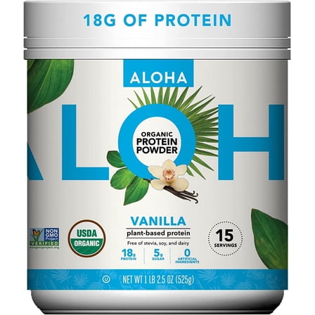 ALOHA Plant Based Protein Powder, Vanilla, 18g Protein, 1LB 2.5oz