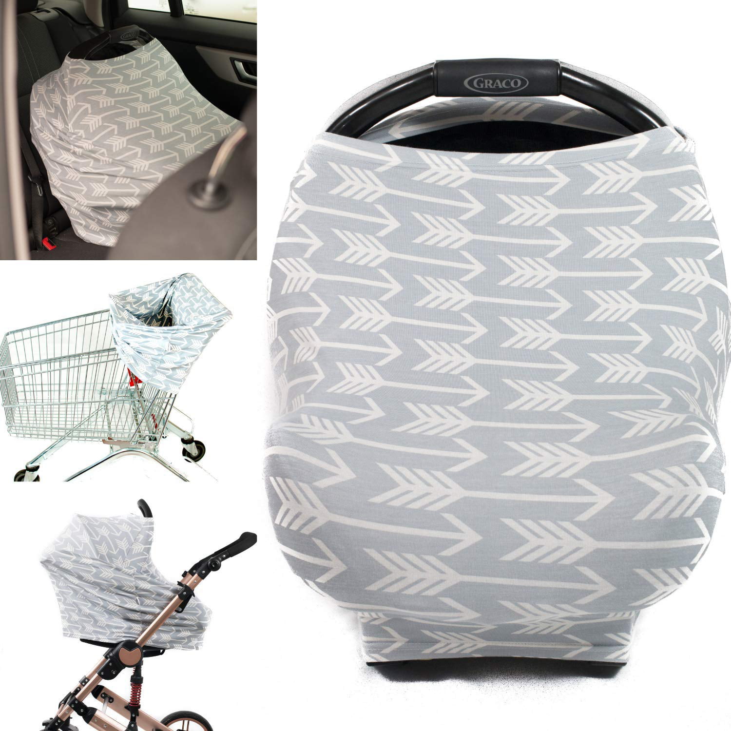 Nursing Cover for Breastfeeding Soft Gray Baby Car Seat Canopies for Boys and Girls 