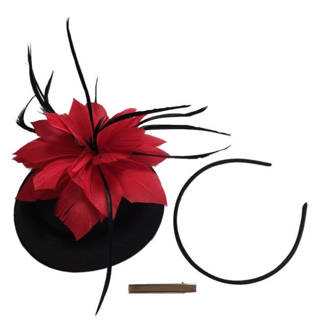 s para mujer, sombrero retro, cóctel, fiesta de té, sombrero de malla de s para damas, té + Roja Zulema fascinator diadema