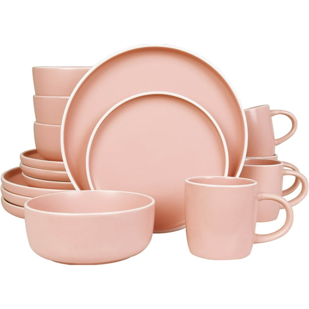 Juego de vajilla de ceramica de 16 piezas. Color Rosa Palo Walmart en linea