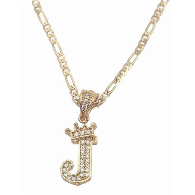 Cadena y dije de brillos con corona de oro laminado letra J