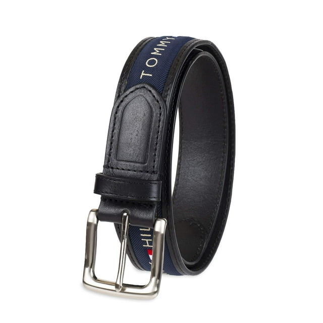 Cinturón Tommy Hilfiger con cinta incrustada negro/azul marino para hombre, talla 42