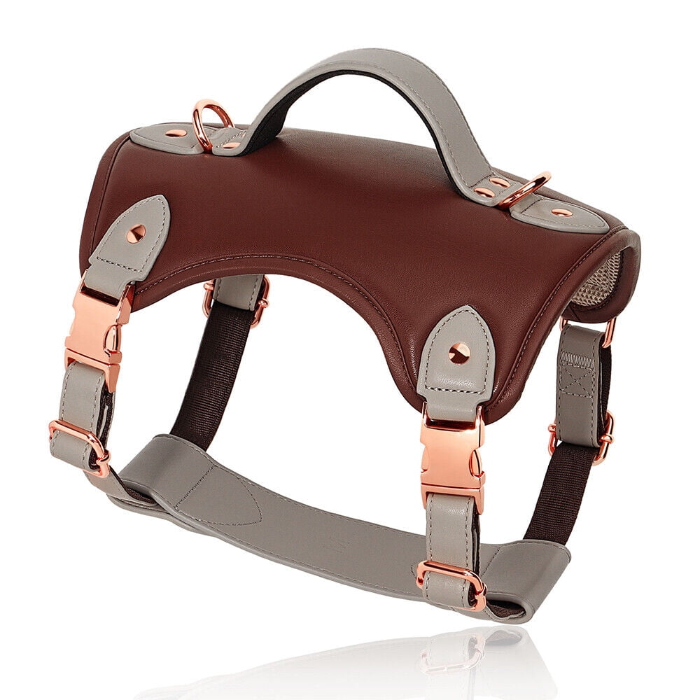 Pet Artist PU Leather Dog Harness with Handle No Pull Soft Padded Vest Adjustable Medium Large
