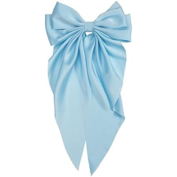 Light Blue Silky Satin Bow Clip Hair Barrettes with Long Tails - Large Metal Bowknot Hairpins for Girls