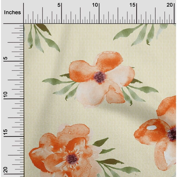 oneOone Georgette Viscose Fabric Watercolor Leaves & Flower Floral Print Sewing Fabric BTY 42 Inch Wide
