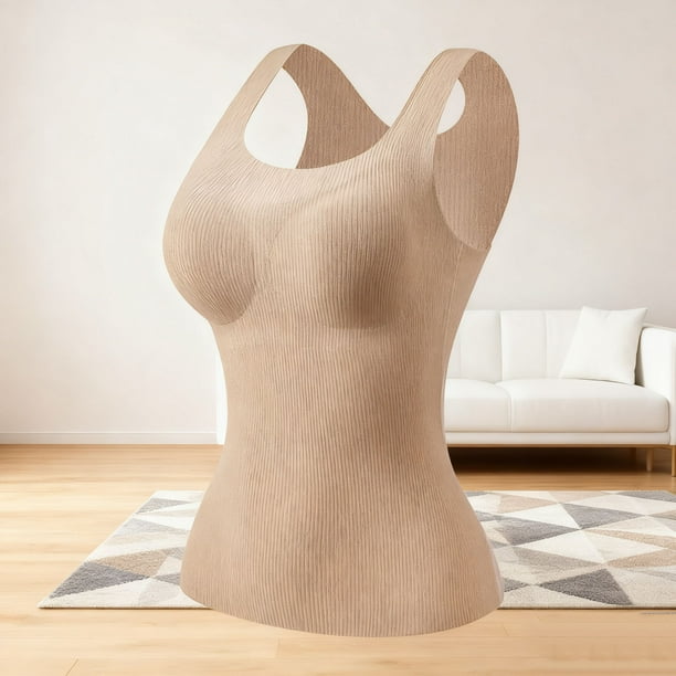 Ropa interior térmica Tops de moda para mujer de invierno sin mangas de cuello redondo cómodas camisetas sin mangas lisas regulares blusa de poliéster para mujer