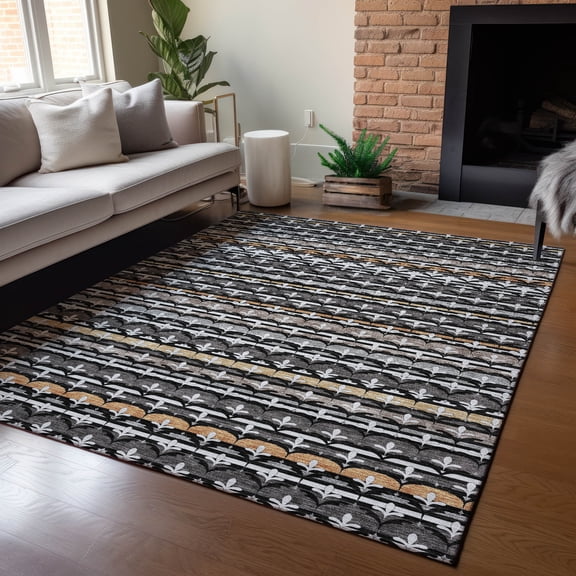 Addison Rugs Chantille Indoor/Outdoor Transitional Damask Black Machine Washable Rectangle Rug, 10' x 14'
