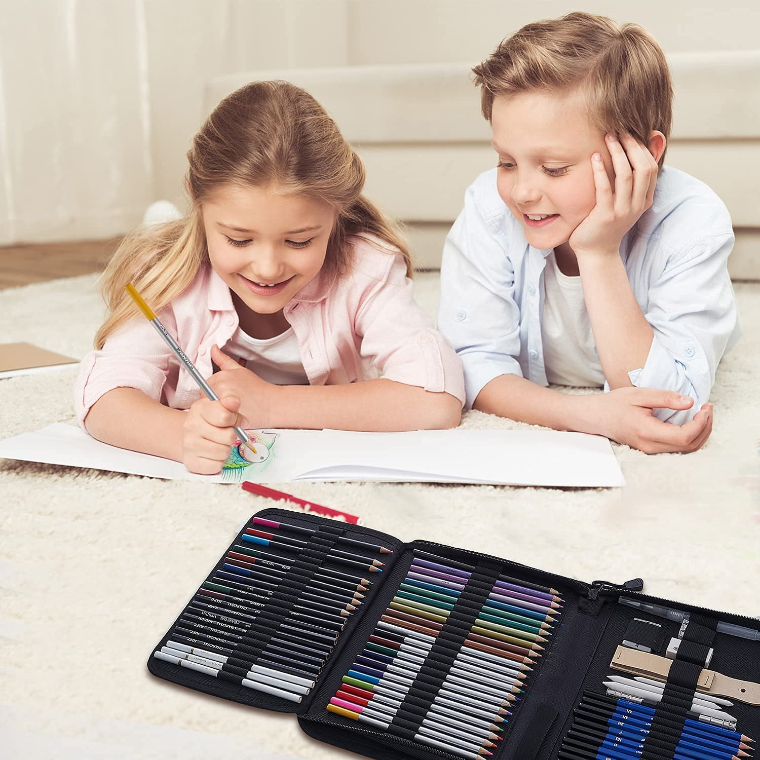 Drawing Pencils, 76 Pack Drawing Set Sketching Kit, Pro Art Supplies with 3-Color Sketchbook, Include Tutorial, Colored, Graphite, Charcoal, Watercolor&Metallic Pencil for Artist Adult Teens Beginner