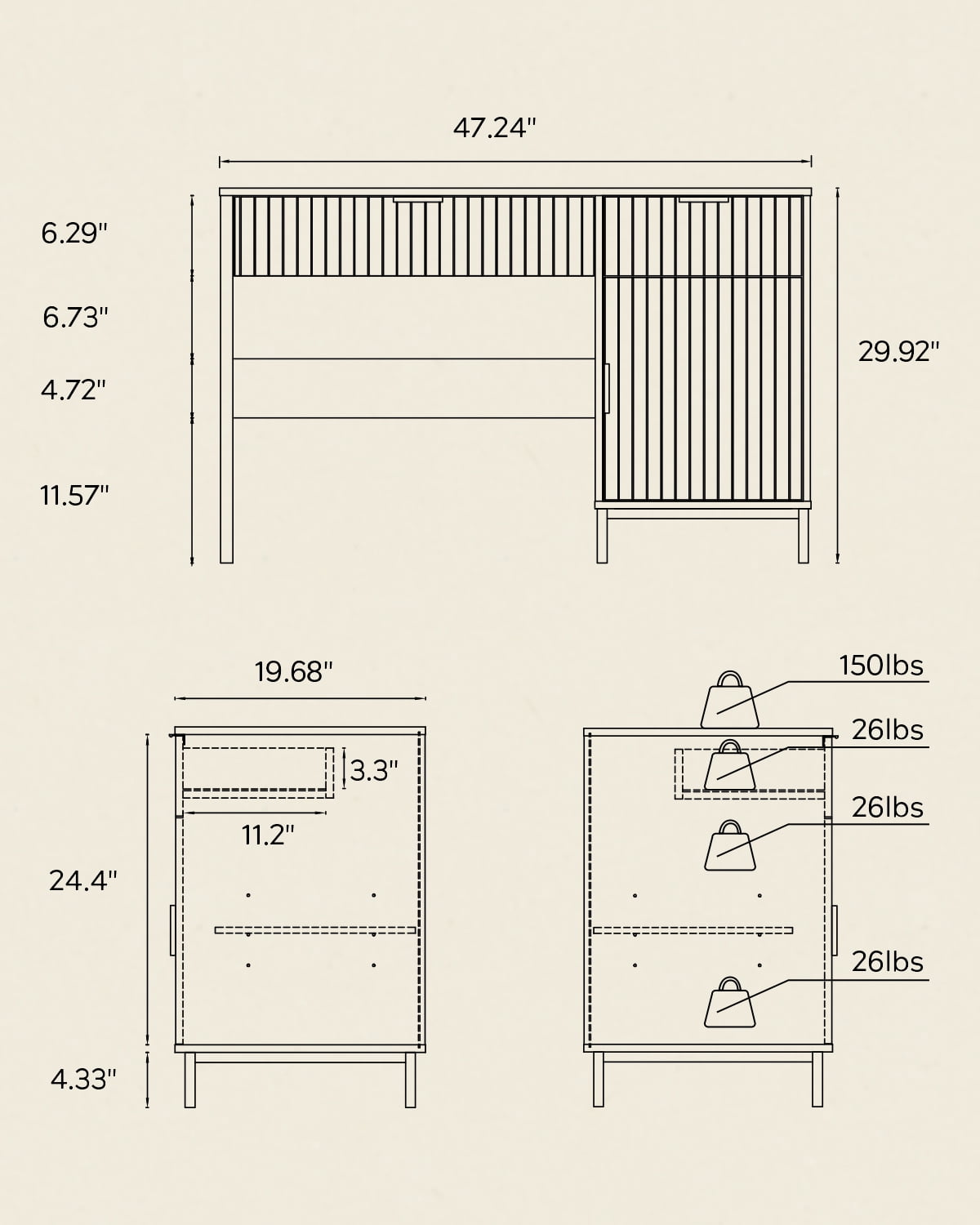 Joyyskill Executive Desk with Fluted Drawers, 47" Wood Home Office Desk with Charging Station, Metal Legs Modern Farmhouse Computer Desk Light Oak