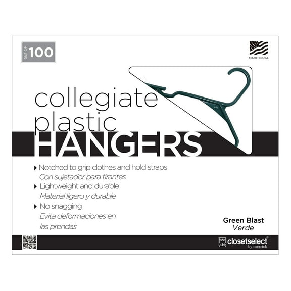 Closetselect Plastic Notched Adult Hangers for Any Clothing Type, Green Blast 100 Count