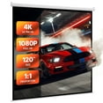 thumbnail image 1 of VEVOR Manual Projector Screen, 120 inch 1:1 4K 1080 HD Retractable Pull Down Projector Screen, Wall Mounted Movie Projection with Pull Rope, Portable Display Projectoin, 1 of 9