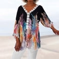 thumbnail image 2 of Mujeres Ocio Elegante Jersey Impreso Encaje Impresión Tres cuartos Manga Cuello en V Tops OAVQHLG3B Store lin121212, 2 of 5