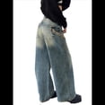 thumbnail image 1 of Pantalones Vaqueros de Pierna para Mujer, Desgastados, de Cintura Media, Estilo Vintage Y2K. Azul Nostálgico L, 1 of 8
