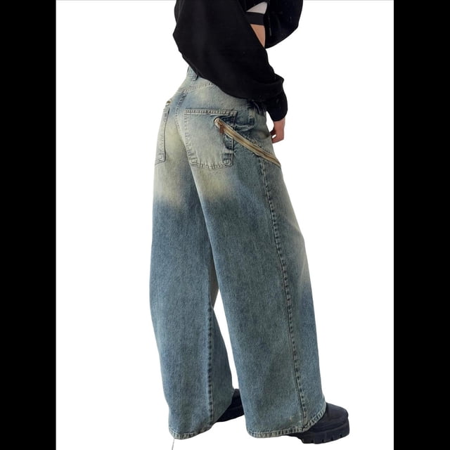 Pantalones Vaqueros de Pierna para Mujer, Desgastados, de Cintura Media, Estilo Vintage Y2K. Azul Nostálgico L