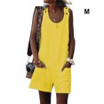 thumbnail image 5 of Combinaison d'Été Sans Manches à Col Rond pour Femme, Style Décontracté, Couleur Unie, Poches avant, Jaune m, 5 of 5