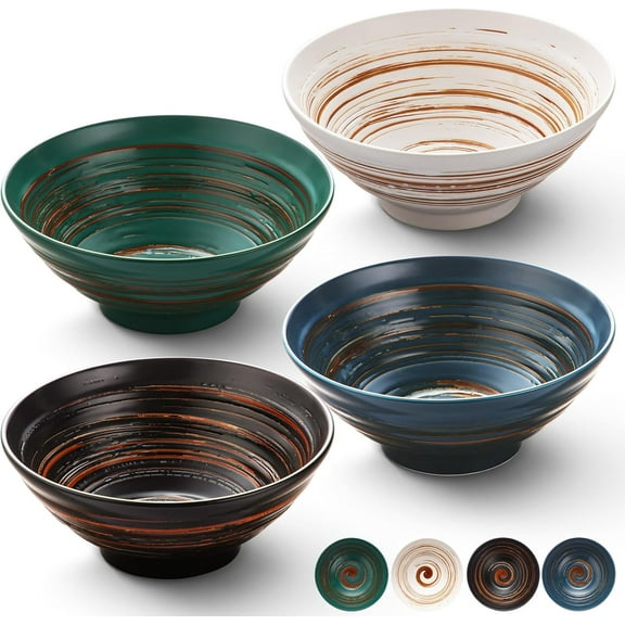 Ceramic Ramen Bowls Set of 4, 35 oz Large Japanese Style Serving Bowls for Salad,Udon, Soba, Pho Pasta, Asian Soup Noodle,Suitable as Housewarming Gifts