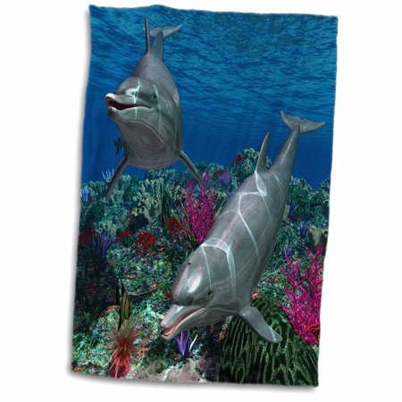 3dRose Two cute dolphins swim in the ocean. A undersea scene - Towel  15 by 22-inch