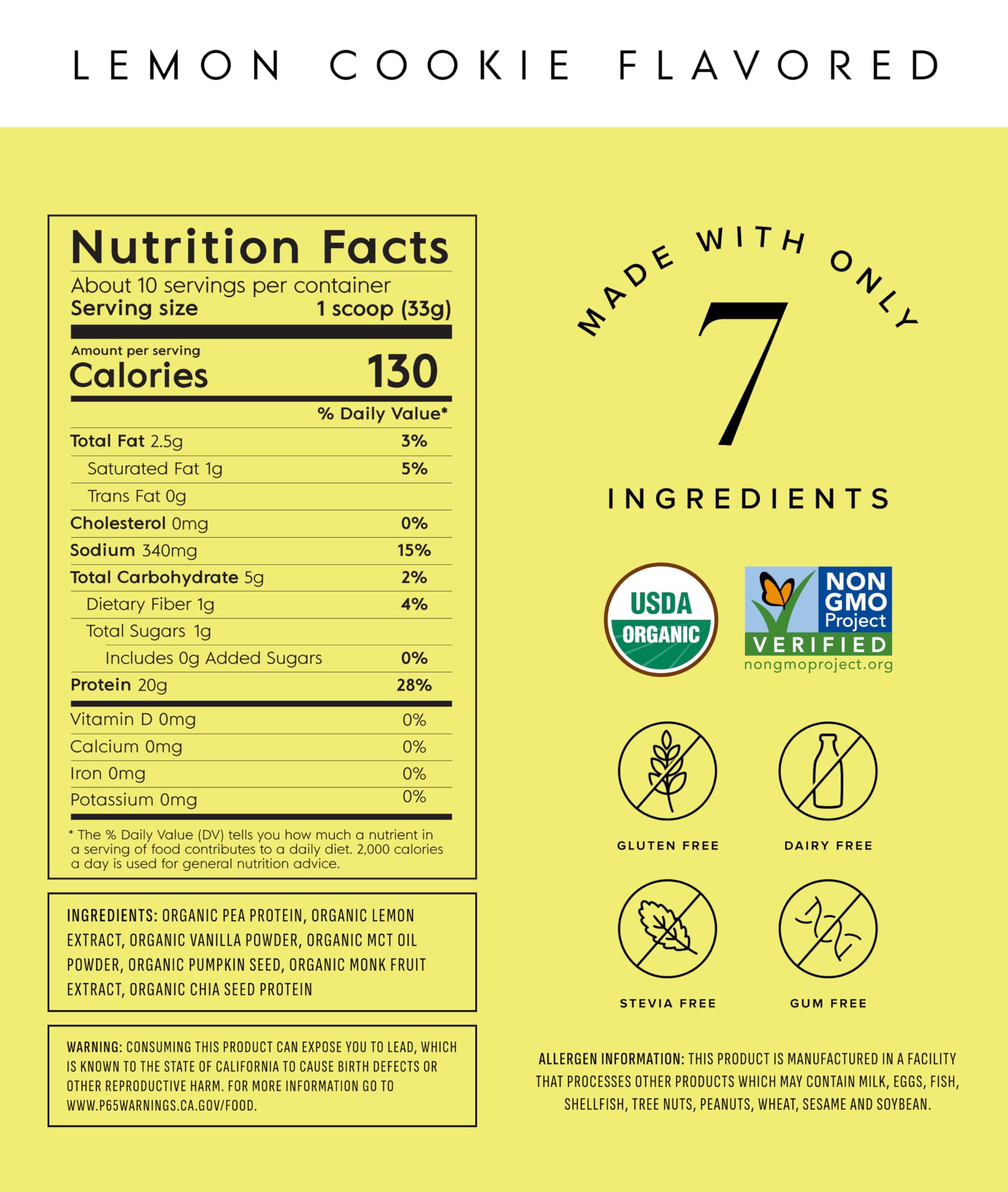 Truvani Vegan Pea Protein Powder | Lemon Cookie | 20g Organic Plant Based Protein | 10 Servings | Keto | Gluten & Dairy Free | Low Carb | No Added Sugar
