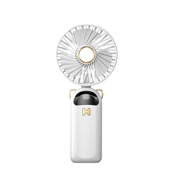 Mecorevxz Digital Display Folding Fan USB 5-speed Rechargeable Small Fan Portable Handheld Fan(White)