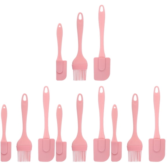 FENGGUIQU Pink Silicone Baking Utensils Set for Kitchen Use with Comfortable Handle 12Pcs