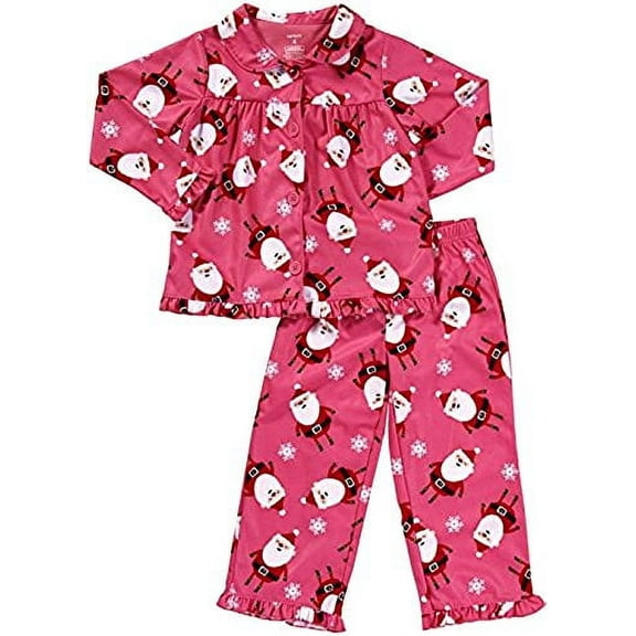 Girl's Pink Flannel Christmas Santa Coat Pajama Set, Size 4