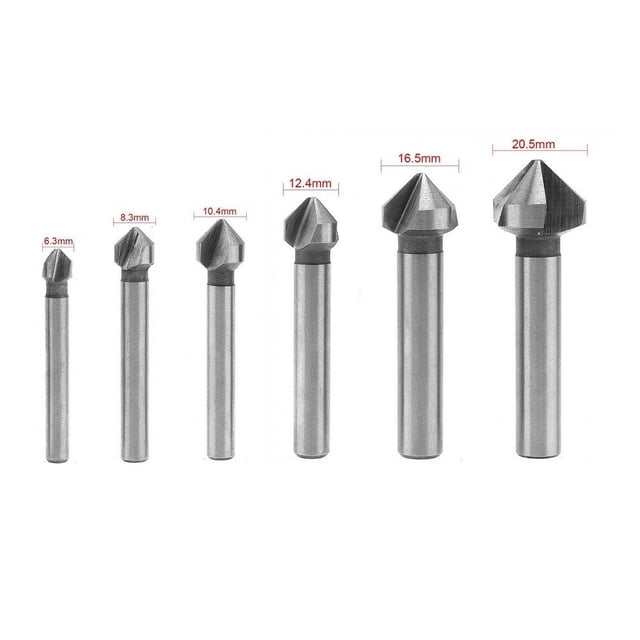 BTOER 1/6Pcs 6.3mm-20.5mm HSS Three-blade Countersink Drill Bit 90Degree Chamfering Tools Chamfer Cutter Power Tool Accessories