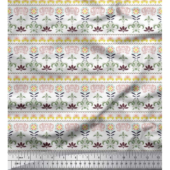 Soimoi Modal Satin Fabric Leaves & Floral Block Print Fabric by The Yard 42 Inch Wide