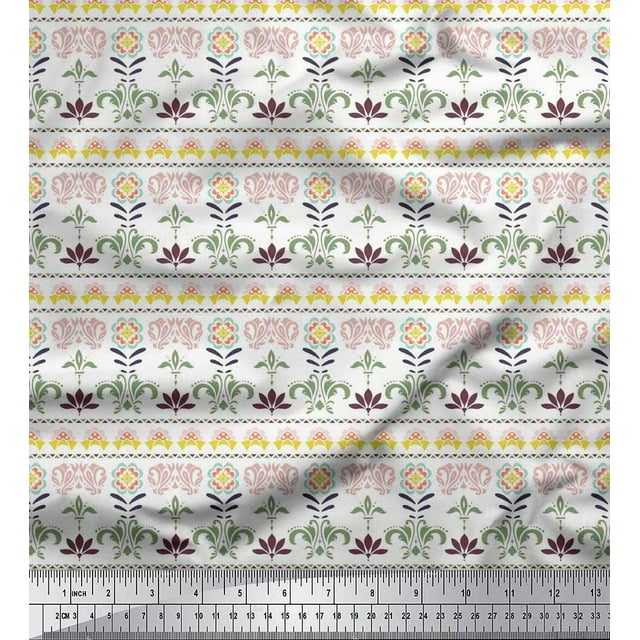 Soimoi Poly Georgette Fabric Leaves & Floral Block Print Fabric by The Yard 52 Inch Wide