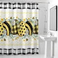 thumbnail image 2 of Bee Love Shower Curtain, Vintage Country Yellow Bee Plaid Dot Love Floral Black Plaid Waterproof Shower Curtain Set with 12 Hooks Lightweight Bath Curtains Fabric Bathroom Decor 72x72 Inches, 2 of 9