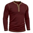 thumbnail image 4 of Mifsaly Mens Henley Shirt Ribbed Knit Long Sleeve Casual T-Shirts Colorblock Contrast Trim Slim Fit Fall Winter Undershirt Tops Wine,L, 4 of 6