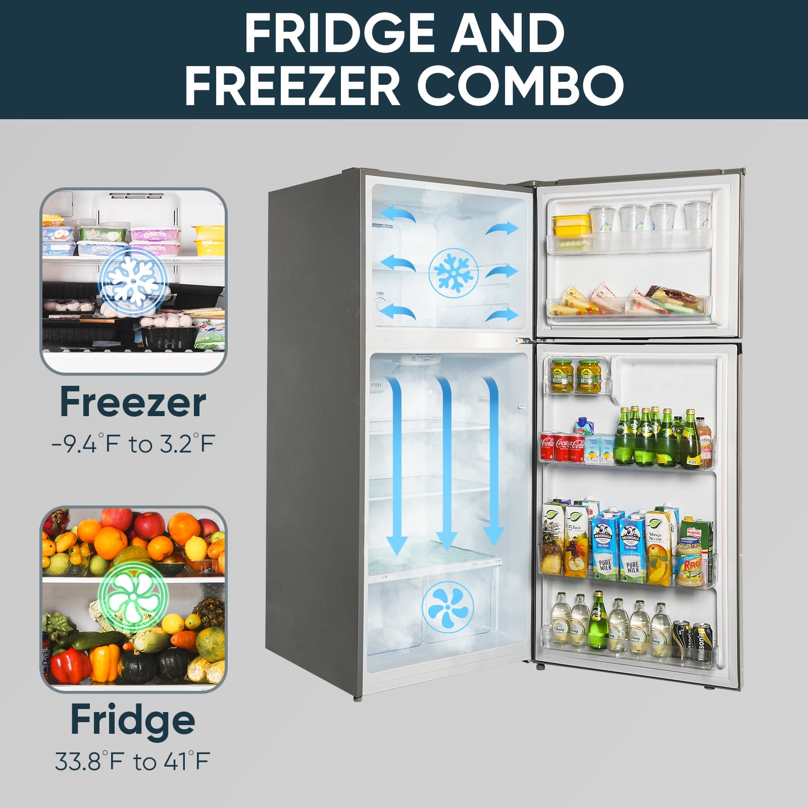 Upstreman 17.6 Cu.Ft. Top Freezer Refrigerator, Stainless Steel Fridge Freezer Double Door Refrigerator with Adjustable Thermostat Control, Fingerprint Resistant, Auto Defrost, Reversible Door, BD176